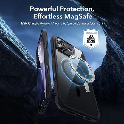 Husa MagSafe pentru Apple iPhone 17, ESR, Classic Hybrid with Screen Protector, Neagra Transparenta