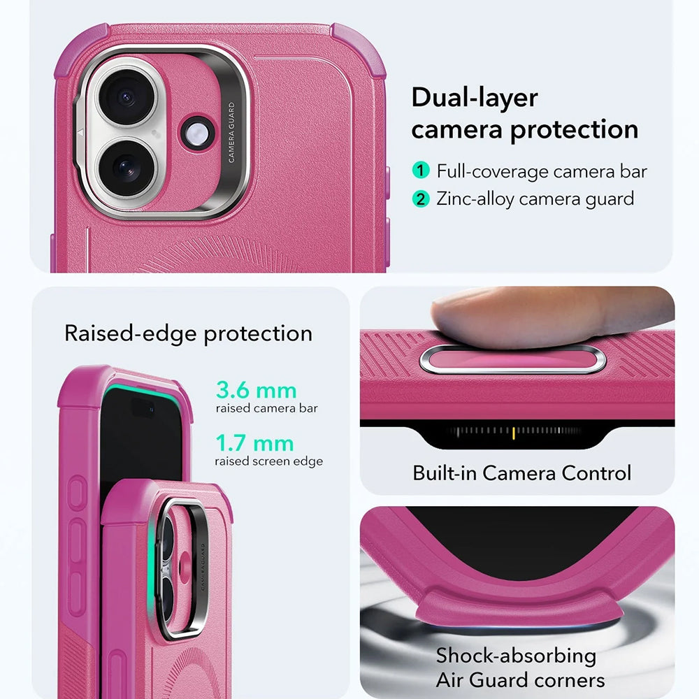Husa MagSafe pentru Apple iPhone 17, ESR, Cyber Armor Kickstand, Roz