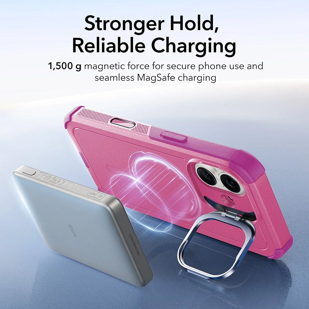 Husa MagSafe pentru Apple iPhone 17, ESR, Cyber Armor Kickstand, Roz