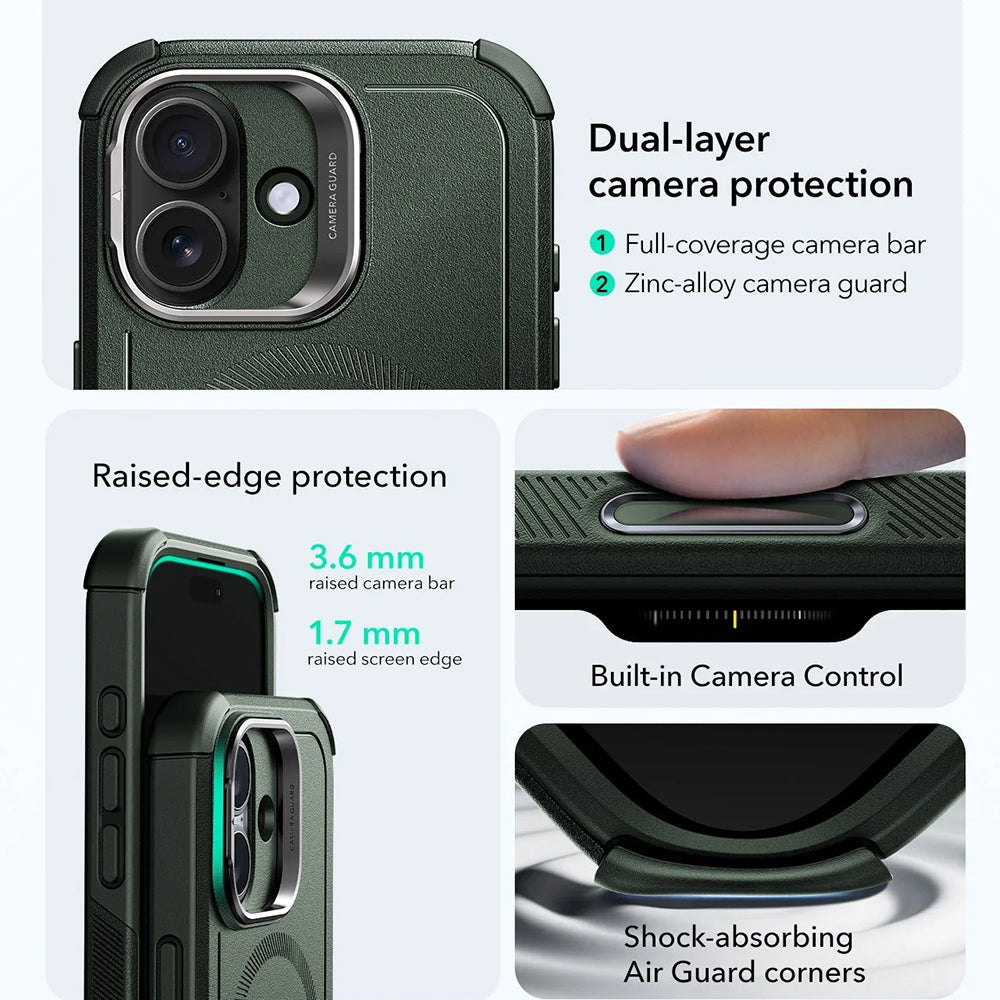 Husa MagSafe pentru Apple iPhone 17, ESR, Cyber Armor Kickstand, Verde