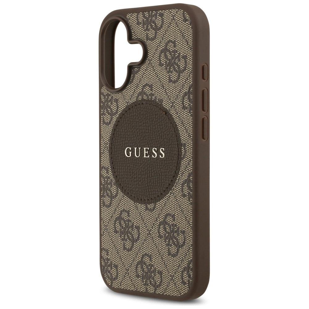 Husa MagSafe pentru Apple iPhone 17, Guess, 4G Circle Classic Logo, Maro