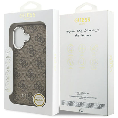 Husa MagSafe pentru Apple iPhone 17, Guess, 4G Classic Logo, Maro