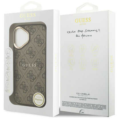 Husa MagSafe pentru Apple iPhone 17, Guess, 4G Classic, Maro