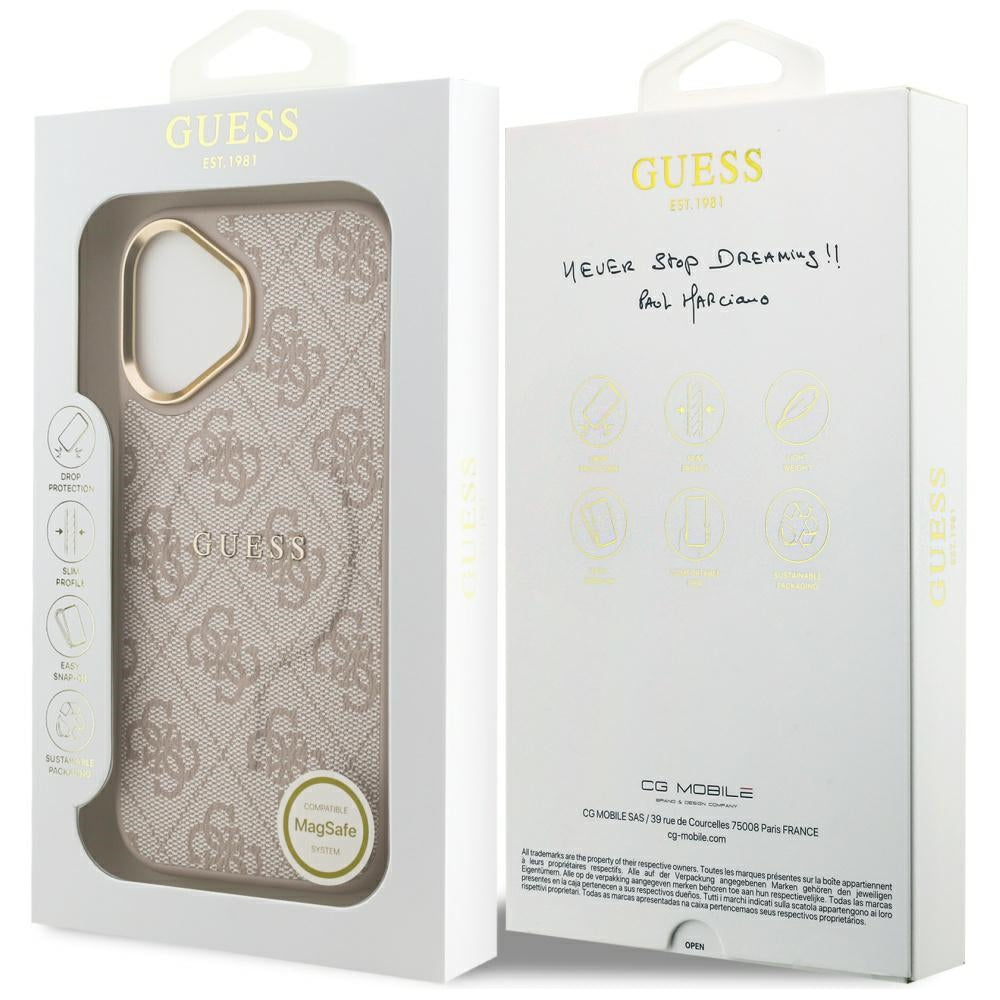 Husa MagSafe pentru Apple iPhone 17, Guess, 4G Classic, Roz