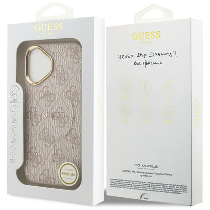 Husa MagSafe pentru Apple iPhone 17, Guess, 4G Classic, Roz