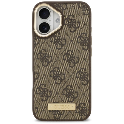 Husa MagSafe pentru Apple iPhone 17, Guess, 4G Logo Plate, Maro