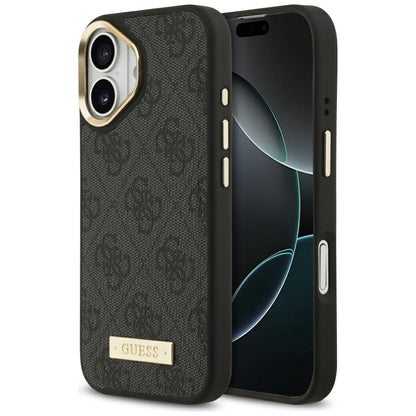 Husa MagSafe pentru Apple iPhone 17, Guess, 4G Logo Plate, Neagra