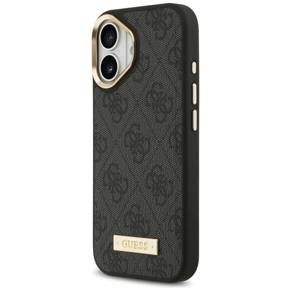 Husa MagSafe pentru Apple iPhone 17, Guess, 4G Logo Plate, Neagra