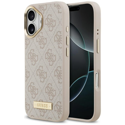 Husa MagSafe pentru Apple iPhone 17, Guess, 4G Logo Plate, Roz