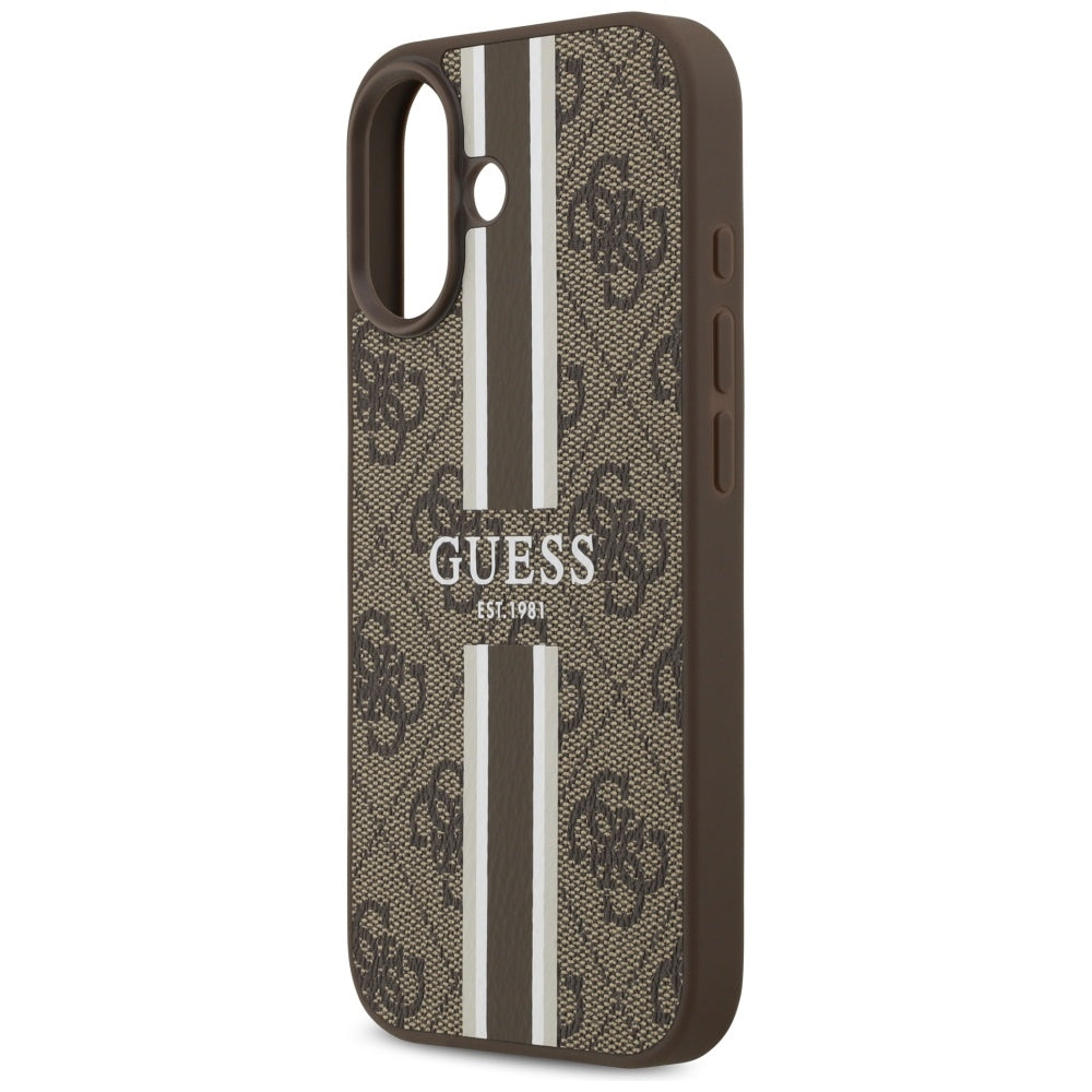 Husa MagSafe pentru Apple iPhone 17, Guess, 4G Printed Stripes, Maro