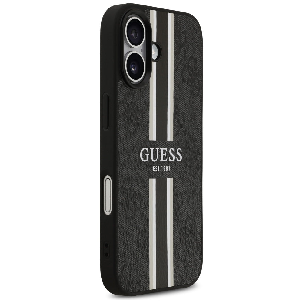 Husa MagSafe pentru Apple iPhone 17, Guess, 4G Printed Stripes, Neagra