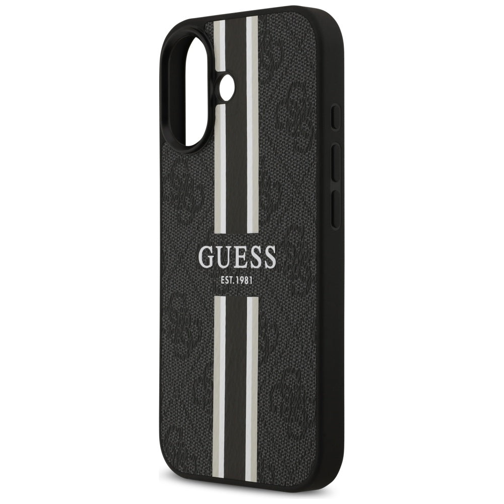 Husa MagSafe pentru Apple iPhone 17, Guess, 4G Printed Stripes, Neagra