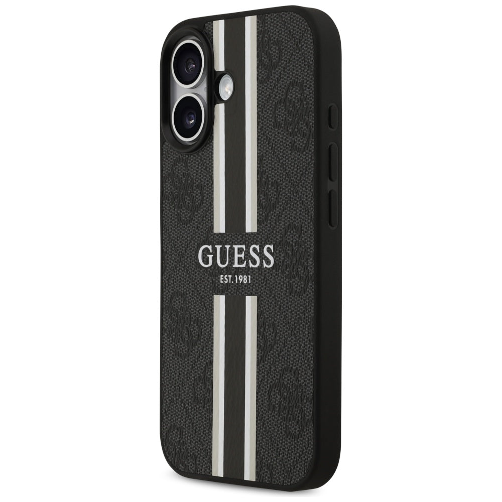 Husa MagSafe pentru Apple iPhone 17, Guess, 4G Printed Stripes, Neagra