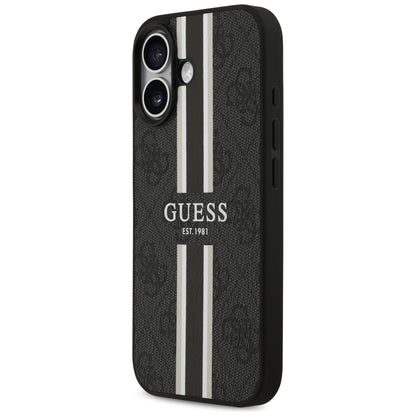 Husa MagSafe pentru Apple iPhone 17, Guess, 4G Printed Stripes, Neagra