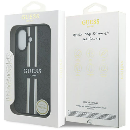 Husa MagSafe pentru Apple iPhone 17, Guess, 4G Printed Stripes, Neagra