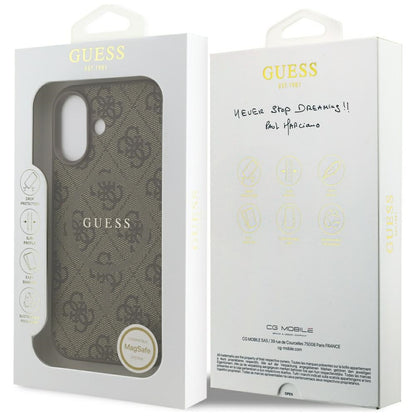 Husa MagSafe pentru Apple iPhone 17, Guess, 4G Ring Classic Logo, Maro