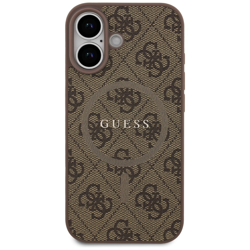 Husa MagSafe pentru Apple iPhone 17, Guess, 4G Ring Classic Logo, Maro