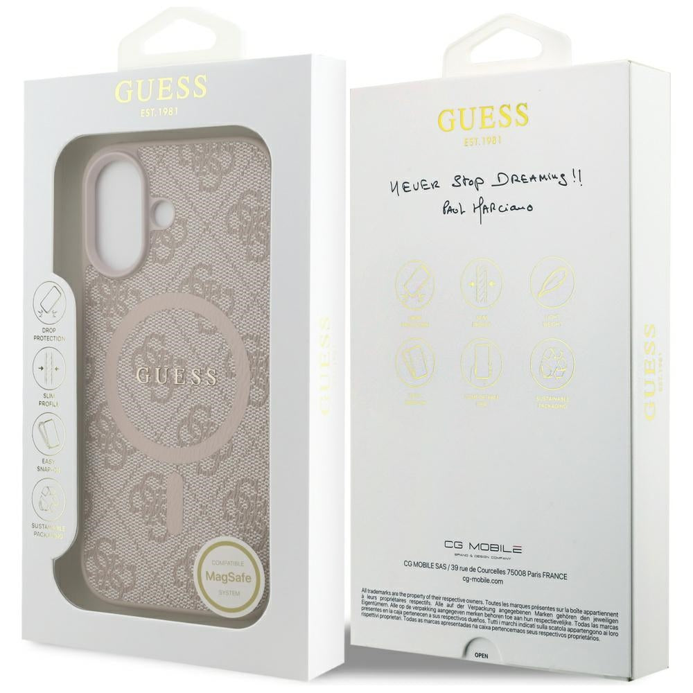 Husa MagSafe pentru Apple iPhone 17, Guess, 4G Ring Classic Logo, Roz