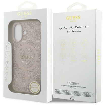 Husa MagSafe pentru Apple iPhone 17, Guess, 4G Ring Classic Logo, Roz