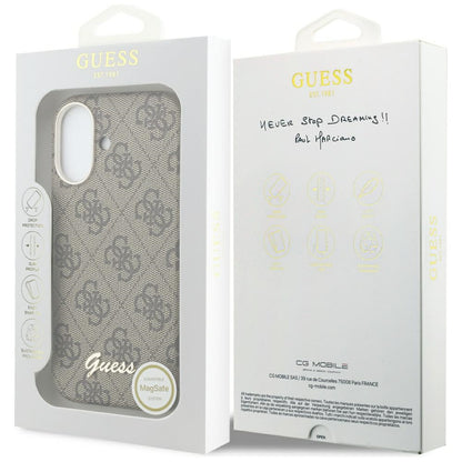 Husa MagSafe pentru Apple iPhone 17, Guess, 4G Script Logo, Maro
