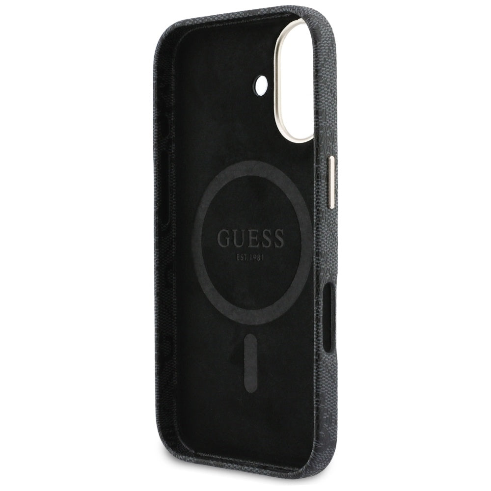 Husa MagSafe pentru Apple iPhone 17, Guess, 4G Script Logo, Neagra