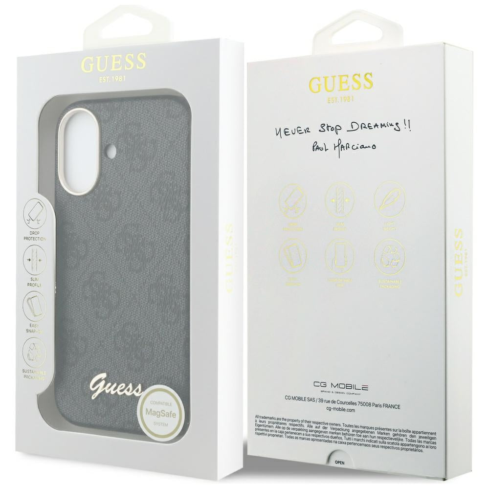 Husa MagSafe pentru Apple iPhone 17, Guess, 4G Script Logo, Neagra