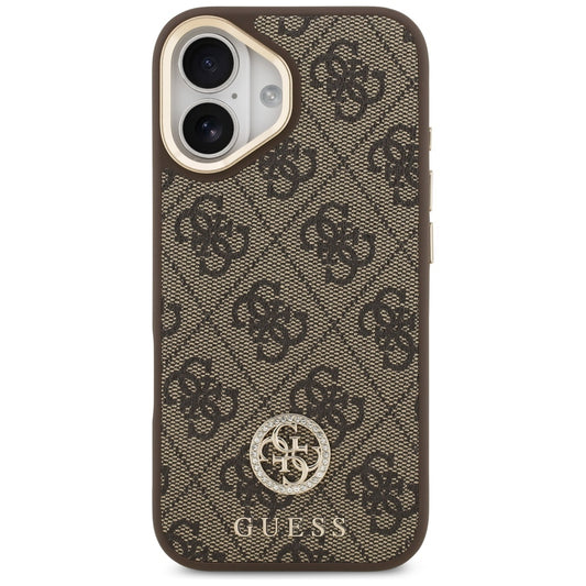 Husa MagSafe pentru Apple iPhone 17, Guess, 4G Strass Logo with Big Strap, Maro