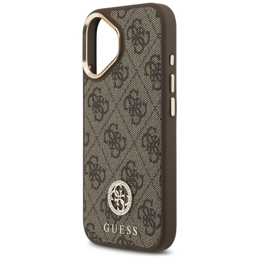 Husa MagSafe pentru Apple iPhone 17, Guess, 4G Strass Logo with Big Strap, Maro