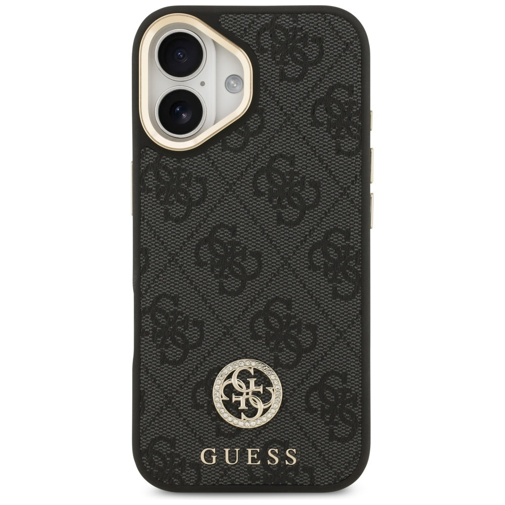 Husa MagSafe pentru Apple iPhone 17, Guess, 4G Strass Logo with Big Strap, Neagra
