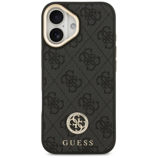 Husa MagSafe pentru Apple iPhone 17, Guess, 4G Strass Logo with Big Strap, Neagra