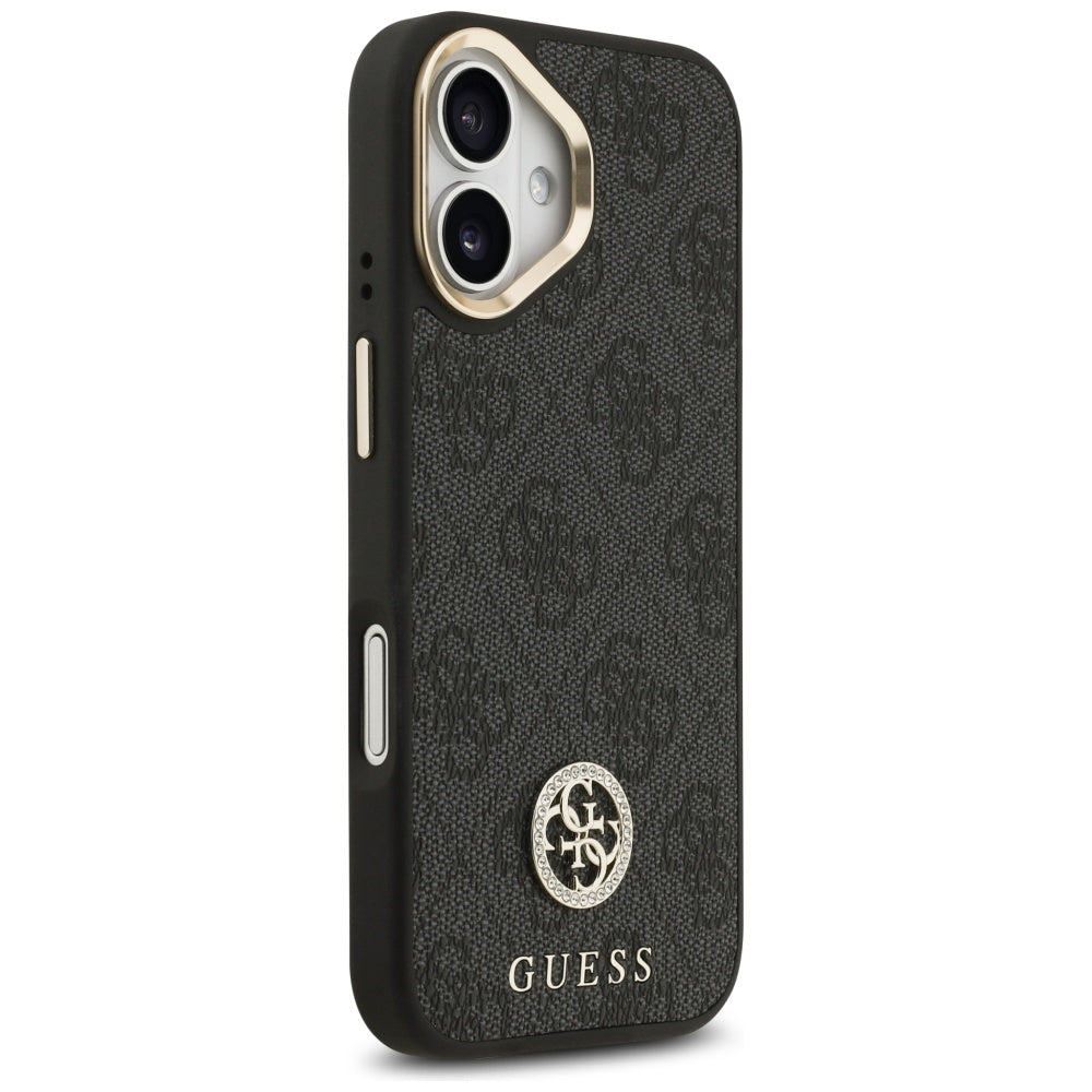 Husa MagSafe pentru Apple iPhone 17, Guess, 4G Strass Logo with Big Strap, Neagra