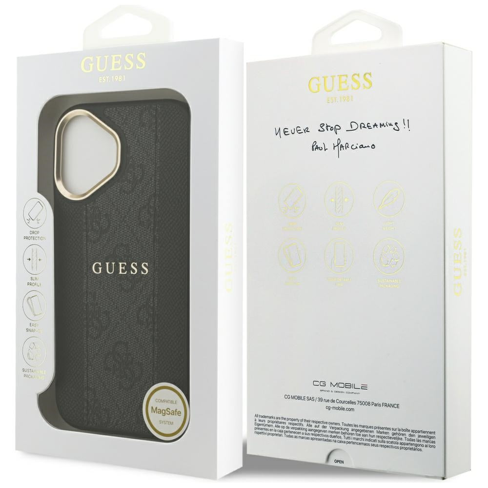 Husa MagSafe pentru Apple iPhone 17, Guess, 4G Stripe, Neagra