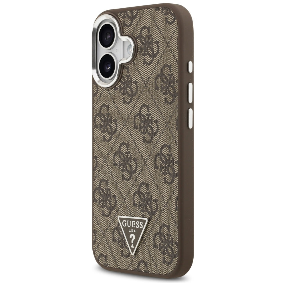 Husa MagSafe pentru Apple iPhone 17, Guess, 4G Triangle Logo, Maro Argintie