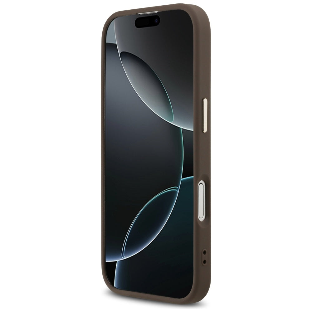 Husa MagSafe pentru Apple iPhone 17, Guess, 4G Triangle Logo, Maro Aurie