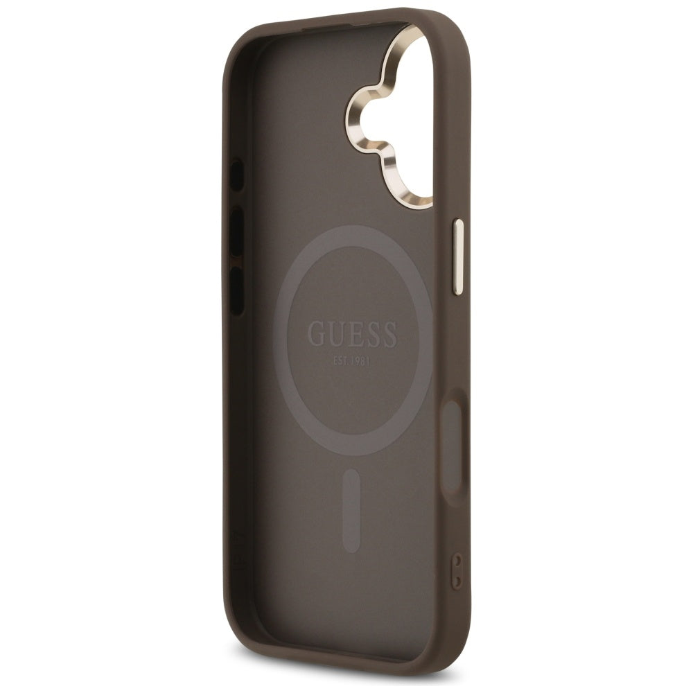 Husa MagSafe pentru Apple iPhone 17, Guess, 4G Triangle Logo, Maro Aurie