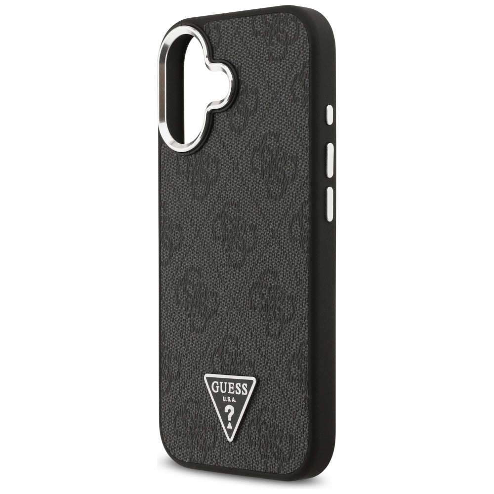 Husa MagSafe pentru Apple iPhone 17, Guess, 4G Triangle Logo, Neagra Argintie
