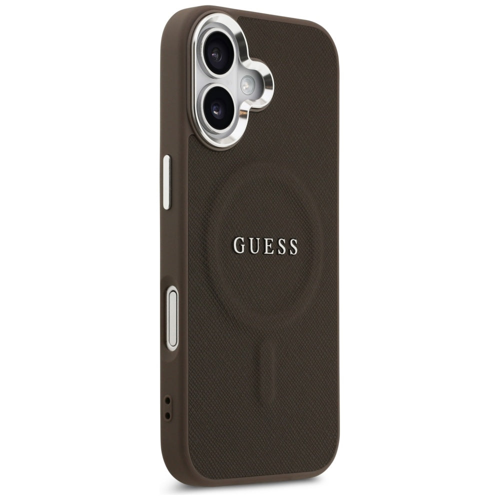 Husa MagSafe pentru Apple iPhone 17, Guess, Classic Logo, Maro