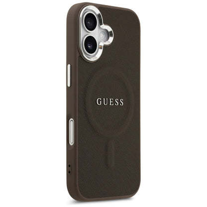 Husa MagSafe pentru Apple iPhone 17, Guess, Classic Logo, Maro