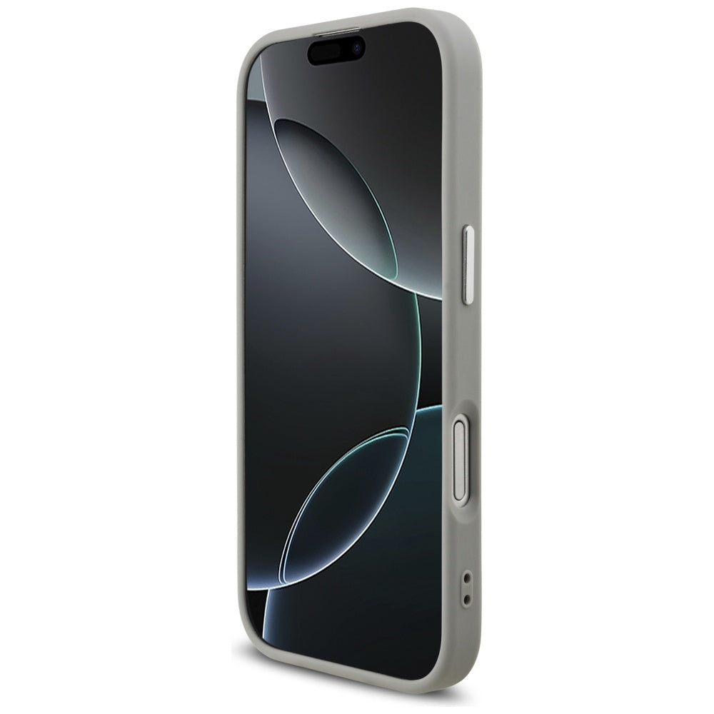 Husa MagSafe pentru Apple iPhone 17, Guess, Glitter Triangle Logo, Argintie