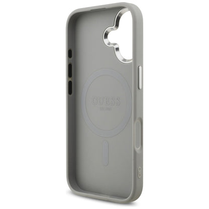 Husa MagSafe pentru Apple iPhone 17, Guess, Glitter Triangle Logo, Argintie