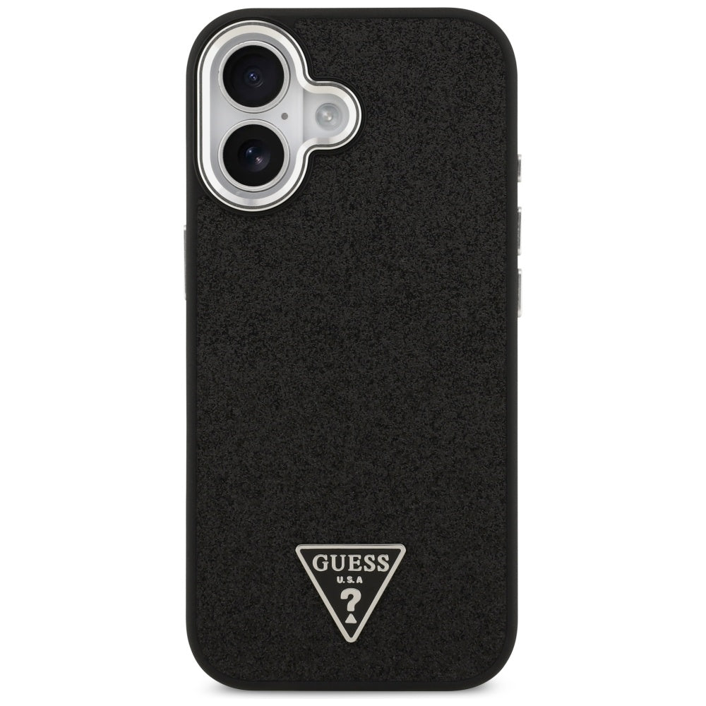 Husa MagSafe pentru Apple iPhone 17, Guess, Glitter Triangle Logo, Neagra