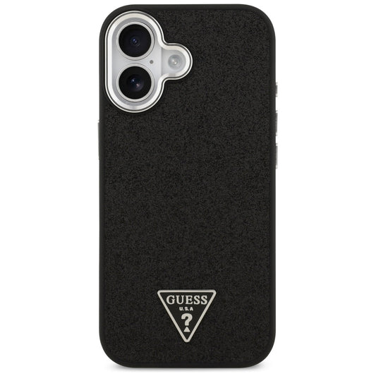Husa MagSafe pentru Apple iPhone 17, Guess, Glitter Triangle Logo, Neagra