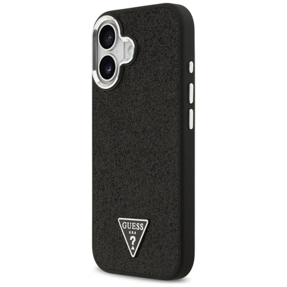 Husa MagSafe pentru Apple iPhone 17, Guess, Glitter Triangle Logo, Neagra