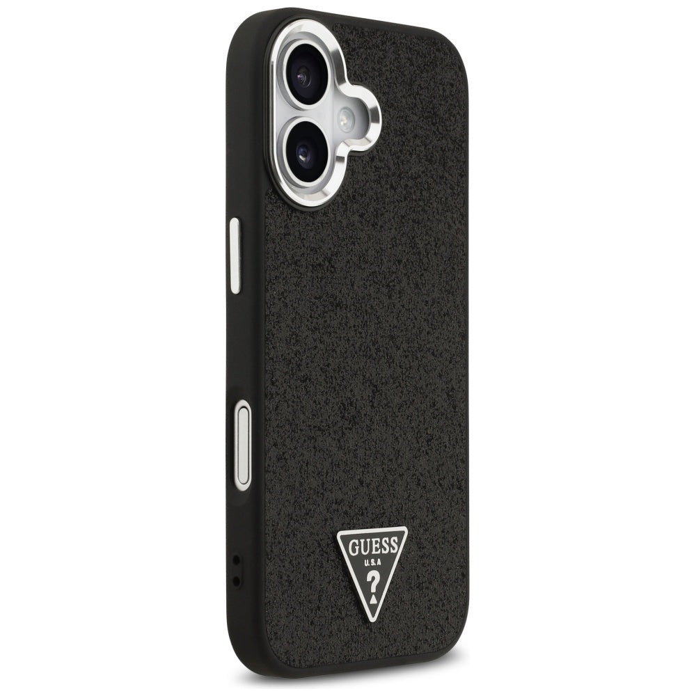 Husa MagSafe pentru Apple iPhone 17, Guess, Glitter Triangle Logo, Neagra