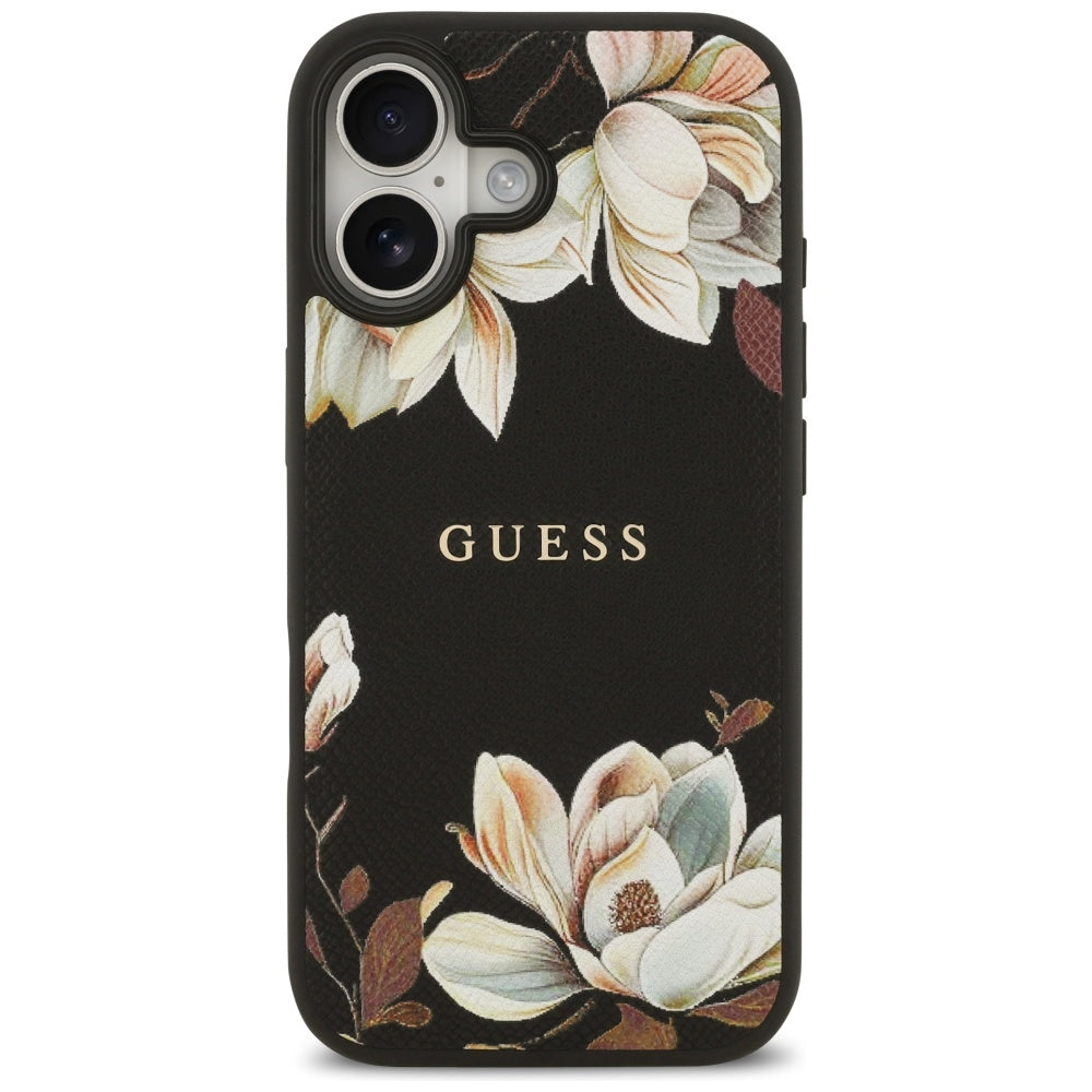 Husa MagSafe pentru Apple iPhone 17, Guess, Grained Flowers, Neagra