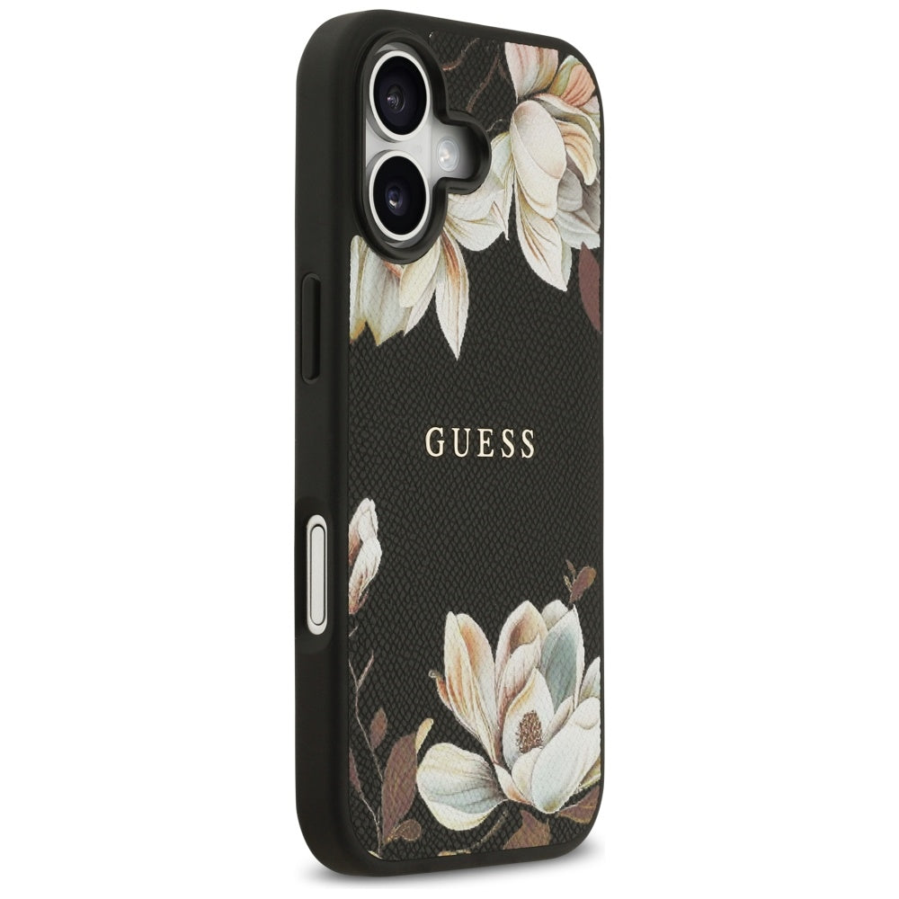 Husa MagSafe pentru Apple iPhone 17, Guess, Grained Flowers, Neagra