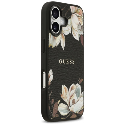 Husa MagSafe pentru Apple iPhone 17, Guess, Grained Flowers, Neagra
