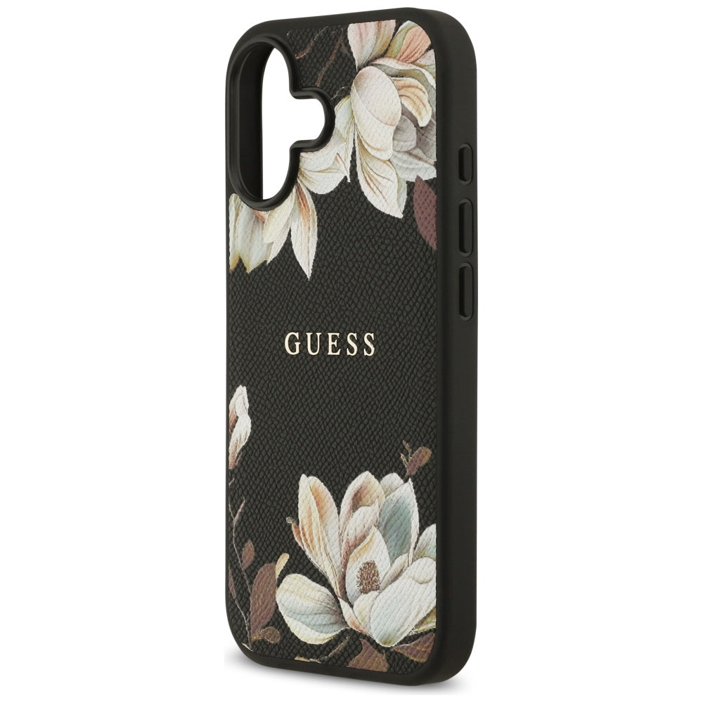 Husa MagSafe pentru Apple iPhone 17, Guess, Grained Flowers, Neagra