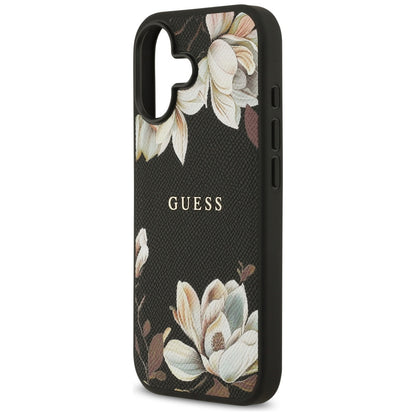 Husa MagSafe pentru Apple iPhone 17, Guess, Grained Flowers, Neagra