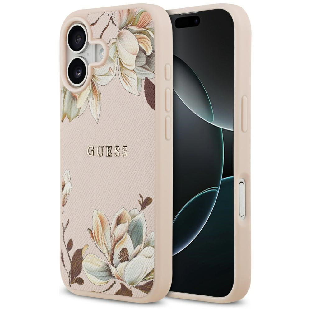 Husa MagSafe pentru Apple iPhone 17, Guess, Grained Flowers, Roz